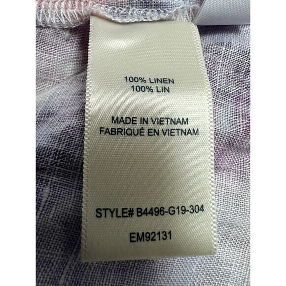 BELLA DAHL TOP WOMENS SIZE LARGE FLORAL LINEN MOCK NECK RUFFLE BLOUSE PURPLE NEW - Picture 12 of 13